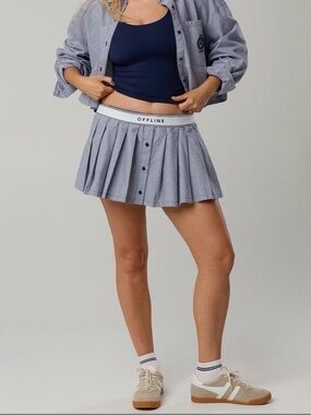 OFFLINE by Aerie Oxford Mini Skirt featuring a pleated design Sz L